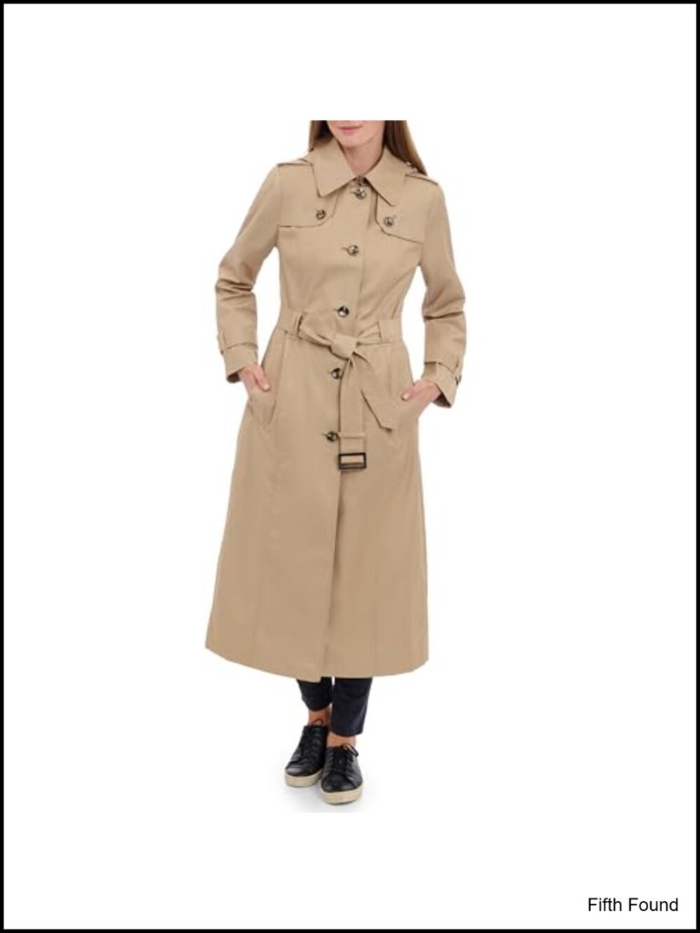 Women's Long Trench Coat Button Front Belted Water Resistant